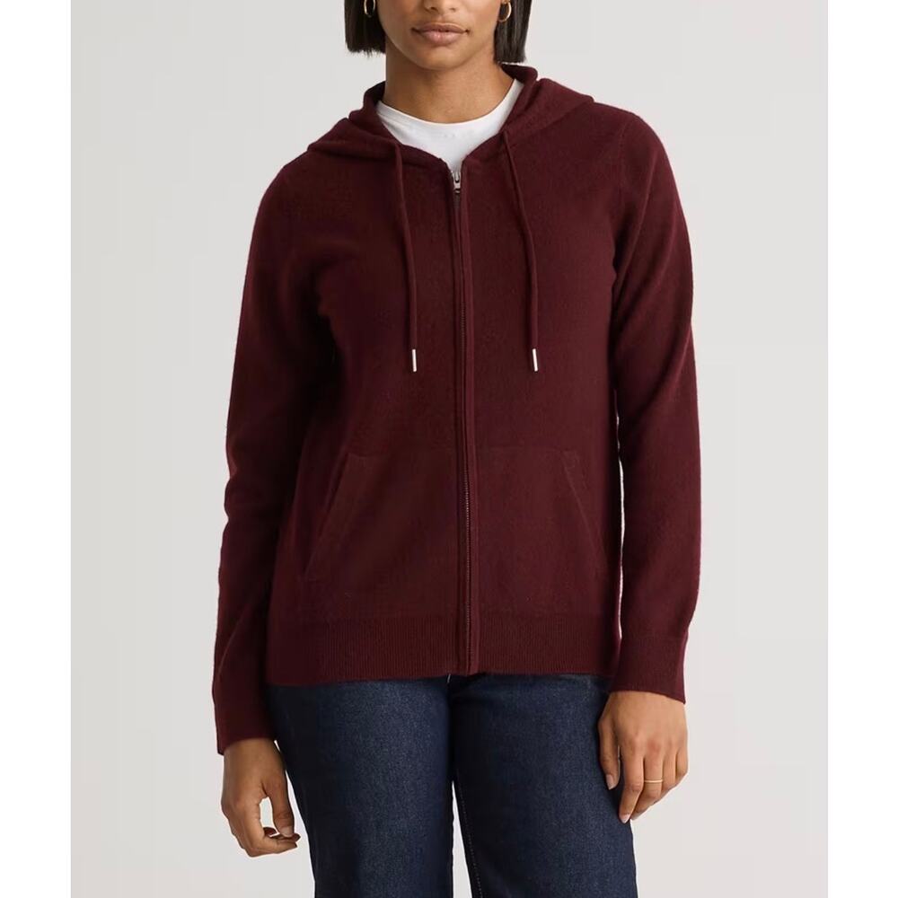 Quince 100% Cashmere Full Zip Hoodie Sweatshirt Rich Burgundy L Soft Cozy